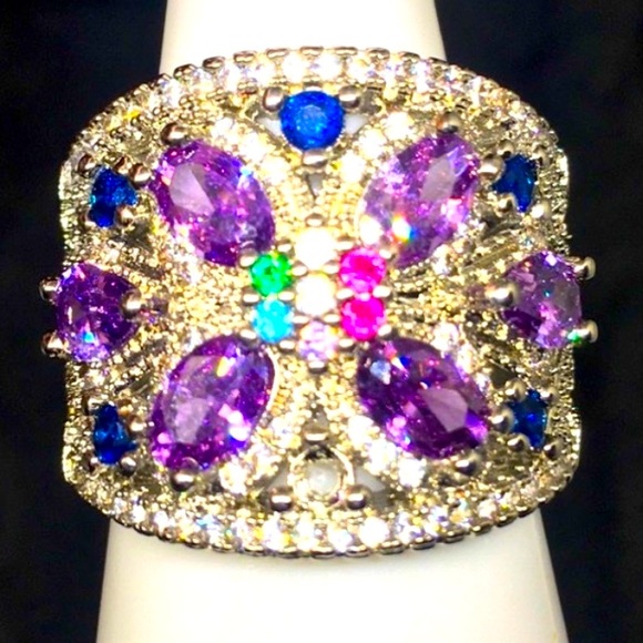 Art Deco Vintage Style Sterling Silver Tanzanite & Sapphire  Ring - Picture 1 of 6
